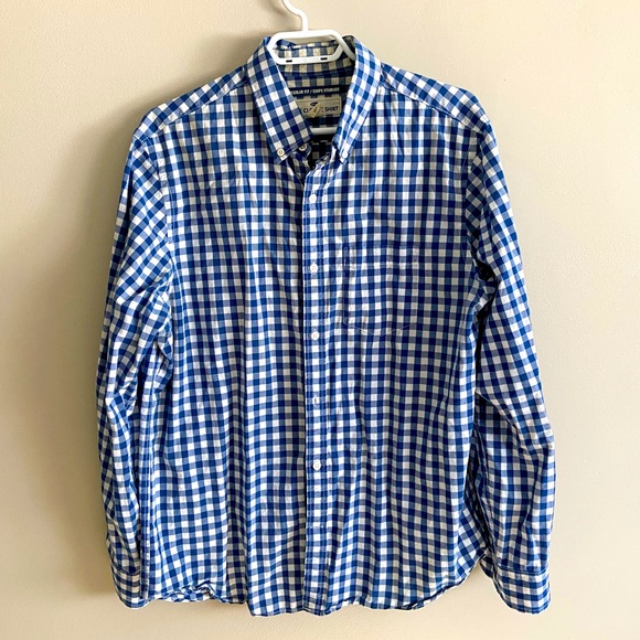 Old Navy Blue and White Checkered Gingham Classic Oxford Button Up Shirt size L - Picture 1 of 6